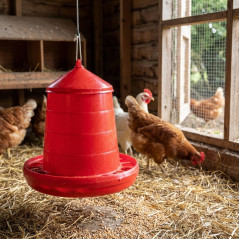 Comedouro de plástico para galinhas, 8 kg, 37 x 37 x 45 cm, vermelho