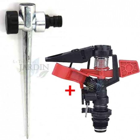 Irrigatore Agricolo Regolabile. Portata da 8 a 13 metri. Filettatura Maschio 1/2'' + Picchetto di Supporto per Irrigatore