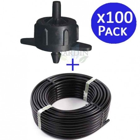 Tubería goteo 16mm 100 mts + 100 Goteros autocompensante 4 l/h desmontables