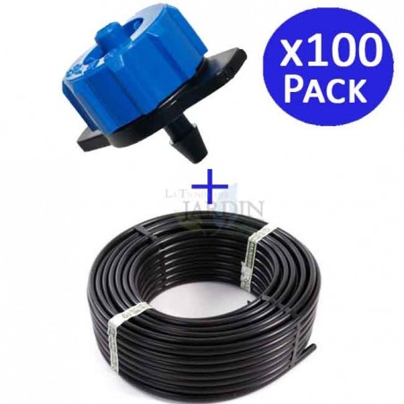 16 mm Tropfrohr, 100 Meter + 100 abnehmbare selbstkompensierende Tropfer, 8 l/h