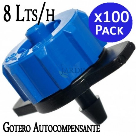 Tropfschlauchs 16 mm, 100 Meter + 100 automatische Kompensations-Tropfer, 8 Liter pro Stunde