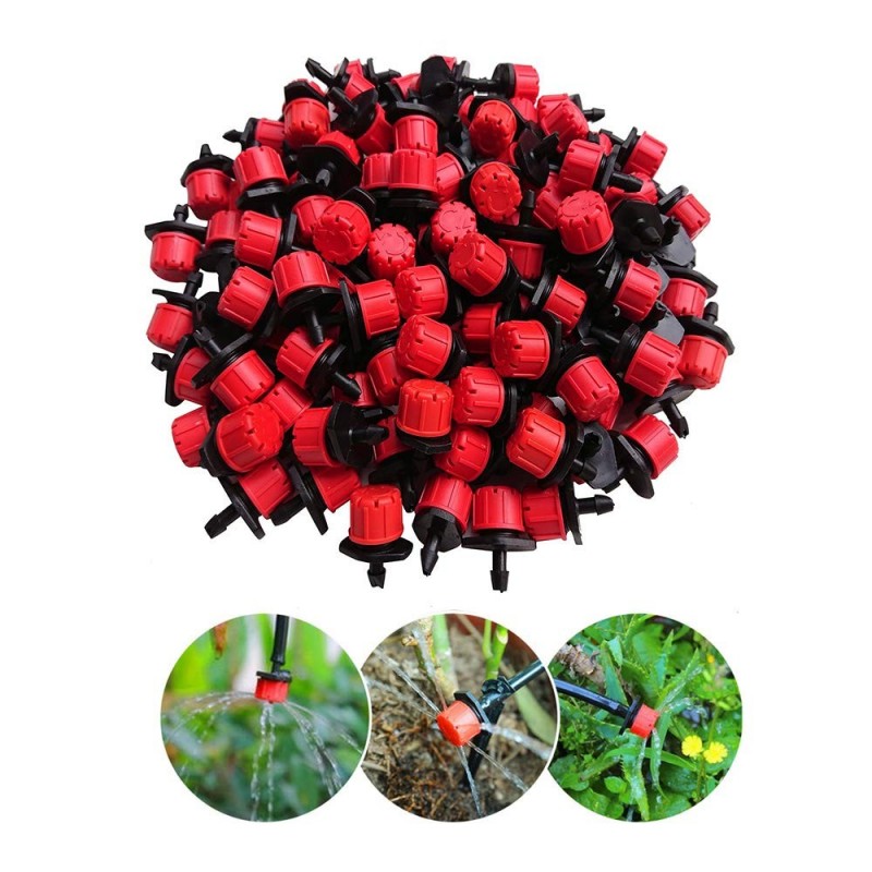 Pack 100 Gotero Regulable para Riego de 0 a 70 Litros | Gotero Rojo Ajustable | Goteros para Riego por goteo