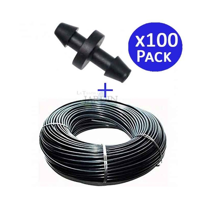 Tuyau flexible 4,5x6,5 mm noir 200 m + 100 Tétines pour conducteurs de 4 mm