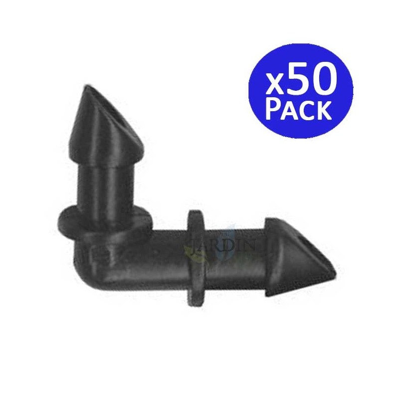 Pack 50 Codo microtubo 4mm | Para unir microtubo 4,5 x 6,5mm Pack 50 Codo microtubo 4mm | Para unir microtubo 4,5 x 6,5mm