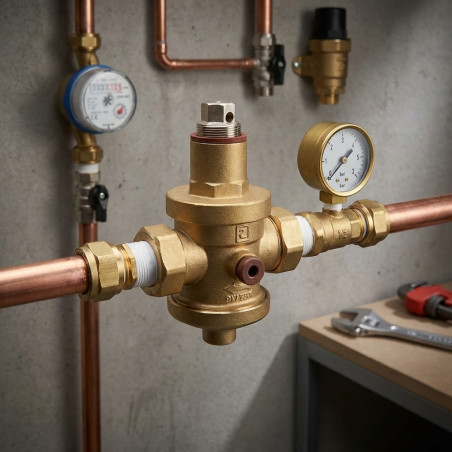 Réducteur de pression en laiton 1 1/4'', pression d'eau réglable