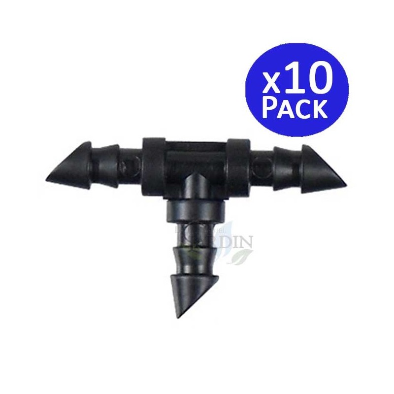 Confezione da 10 raccordi a T per microtubi da 4 mm | Per unire microtubi da 4,5 x 6,5 mm | Accessorio per irrigazione a goccia