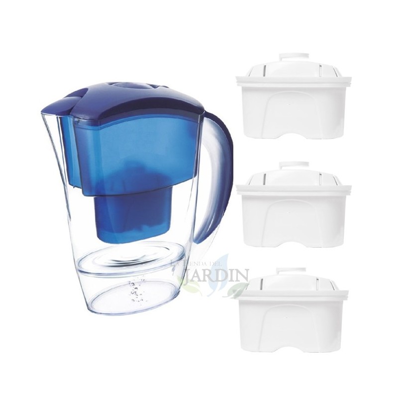 Carafe Filtrante purificateur d'eau de 2 litres + 3 cartouches filtre eau robinet. Réduit PFAS, calcaire, chlore, impuretés..