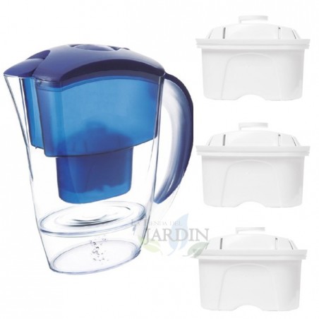 Carafe Filtrante purificateur d'eau de 2 litres + 3 cartouches filtre eau robinet. Réduit PFAS, calcaire, chlore, impuretés..