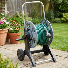 PVC-Schlauchwagen 40 m | Metall und Kunststoff | Räder für Garten und Balkon | Halter für Schlauch