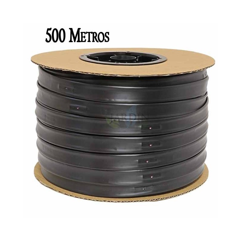 Nastro per irrigazione a goccia da 16 mm, 500 metri. Spessore della parete di 8 mil. Gocciolatori da 1,16 l/h ogni 20 cm.