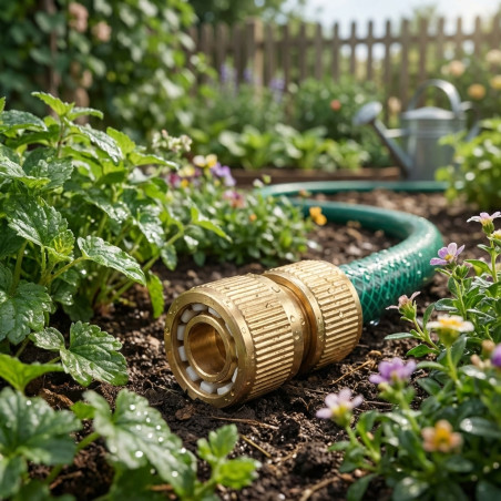 Bewässerungsanschluss 15 mm (1/2'') aus Messing, Schnellanschluss für Gartenschläuche
