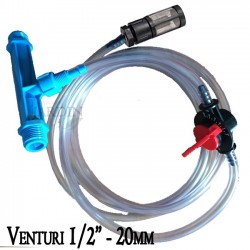 Injecteur d'engrais Venturi 20Ø 1/2''. Débit maximum d'engrais de 2 à 37 l/h. Filetage mâle 1/2''. Injecteur avec clé doseuse