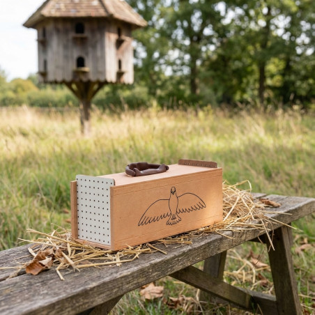 Transportbox aus Holz für Tauben, 2 Abteilungen, für Vögel, 15x40x16 cm