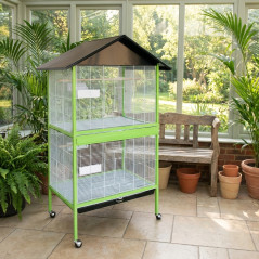 Grande Cage Oiseau sur Pied Volière Canaries Perroquet Grosses Perruches Cacatoès Ara Cage Oiseaux 2 Étages 90x60x175 cm