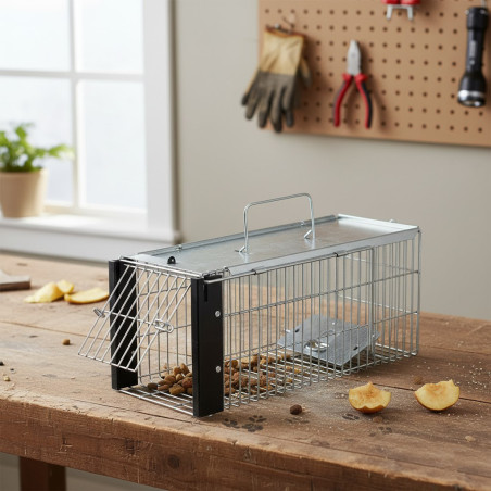 Armadilha reutilizável para animais vivos 41x16x17 cm Armadilha galvanizada para animais para coelhos, gatos, ratos e roedores