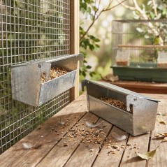Set di 2 Mangiatore Galvanizzato per uccelli, canarini, 22 x 6 x 8 cm