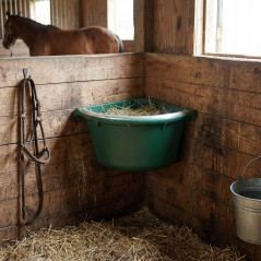 Comedero Esquinero para Caballos 20L, Borde Antidesperdicio de Metal Galvanizado, Tapa - Comedero para Caballos