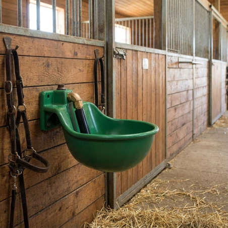 Bevitore in Plastica in Ghisa con Pulsante per Cavallo 10 L, 22x28x18 cm, verde