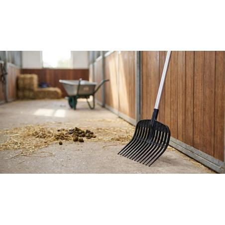 Rastrillo Jardin 20 Dientes para Estiercol de Caballo con Mango, 140x33x13 cm - Horquilla Rastrillo para Granja