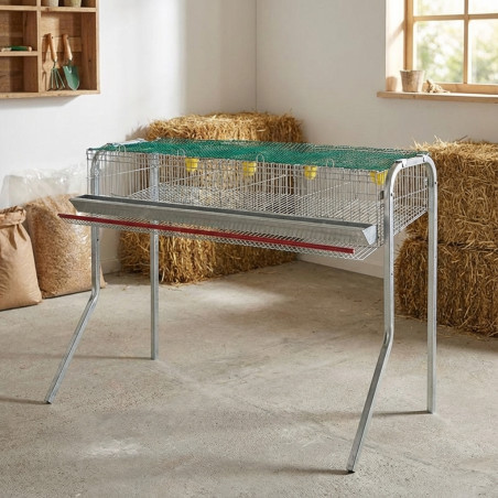 Jaula para pájaros galvanizada 4 departamentos, con comederos y bebederos, 105x35x60 cm