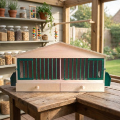Wooden Bird Cage for Canaries, Parakeets and Exotic Birds - Bird Cage with 2 Compartments 76.5 x 26 x 39.5 cm