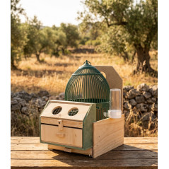 Cage oiseaux ronde 23x35 cm, Cage à oiseaux à perdrix avec support et abreuvoir, vert