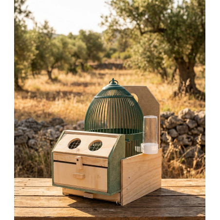 Cage oiseaux ronde 23x35 cm, Cage à oiseaux à perdrix avec support et abreuvoir, vert