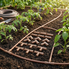 Pacote de acessórios para tubos de irrigação por gotejamento 16 mm marrom: 6 Tees + 6 Cotovelos + 6 Elos