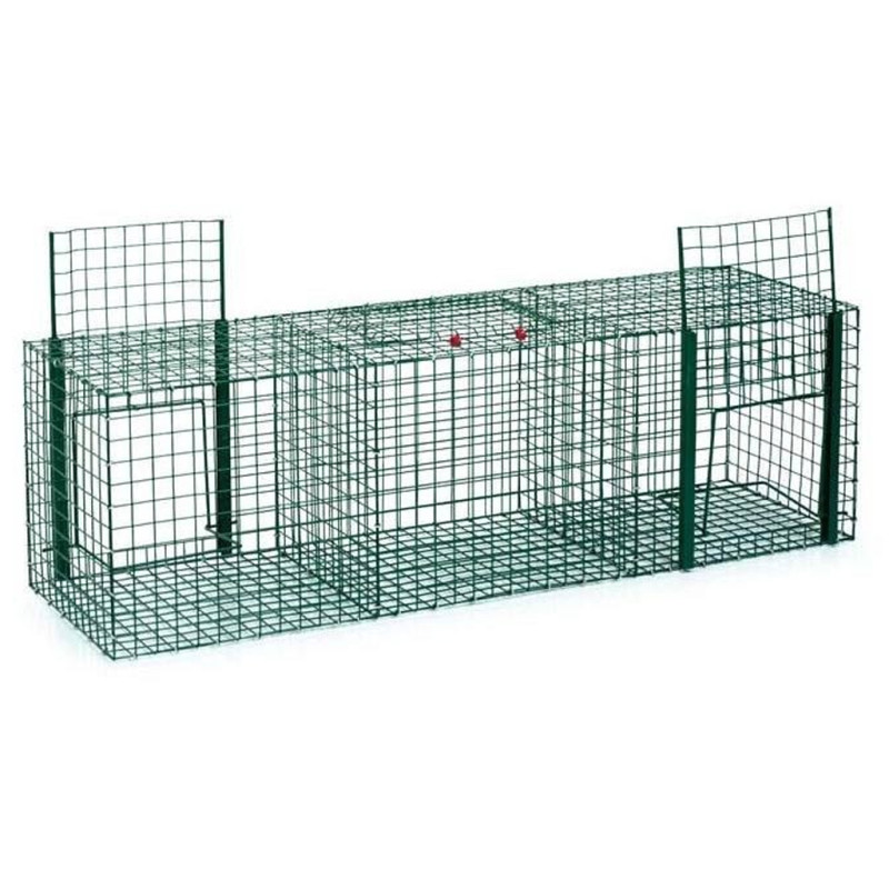 Gaiola para captura de animais vivos, 90x30x30 cm, com 3 compartimentos, ideal para pombos e outras aves.