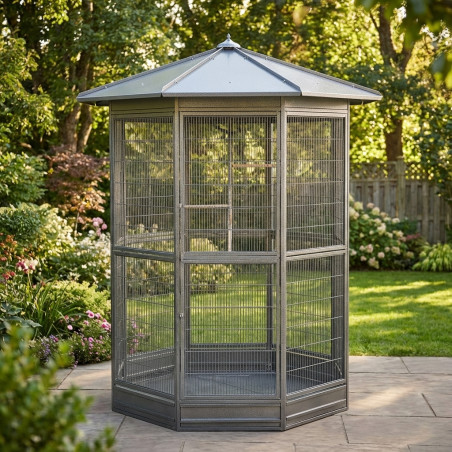 Galvanized 8-Sided Aviary 150x235 cm | Large Bird Cage | Aviary for Parrot, Canary, Cockatiel, Macaw, and Other Birds