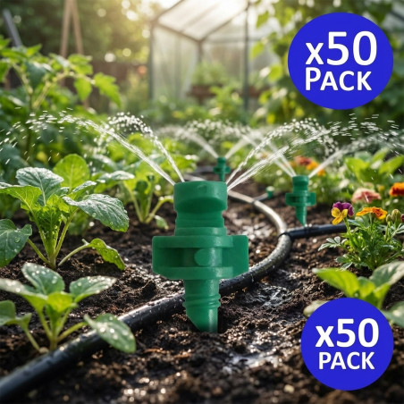 Set di 50 Micro Irrigatore a 180º - Ugelli di spruzzatura a 180º per idroponica, rifrazione, mini irrigatore d'acqua 1 a 1,5 m