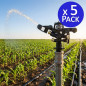 Aspersor de Riego Agricola Ajustable 3/4'' | Pack 5 Aspersores con Alcance 12 a 19 m | Aspersor de Jardin sectorial