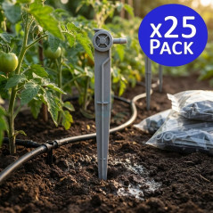 25 Stück Selbstkompensierende Tropfer für Bewässerung 4 Liter/Stunde mit Erdspieß und Anschluss für Mikroschlauch