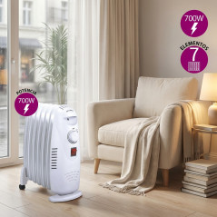 Radiateur à Bain d'Huile 700W Chauffage électrique 7 éléments Thulos. Thermostat réglable, faible consommation