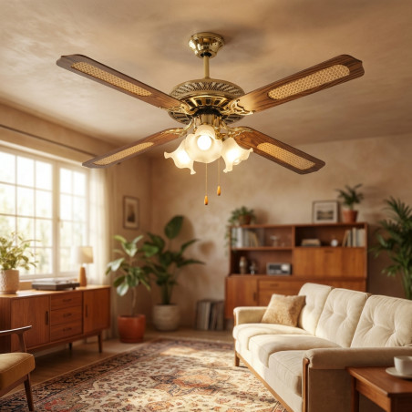 Ventilador de Techo Clásico 52" 4 Aspas con Luz y 3 Velocidades - Estilo y Funcionalidad para el Hogar