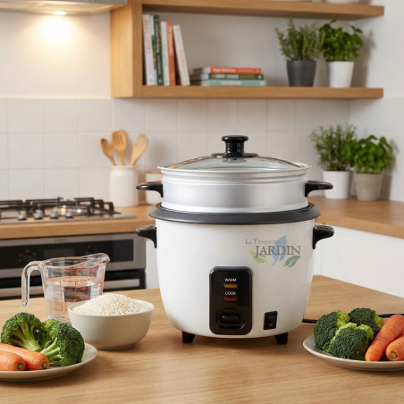 Cuociriso Elettrico 400W 1 litri, 4-5 Porzioni. Cottura Ideale Anche per Verdure/Pesce, Ciotola antiaderente