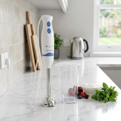 Batteur à main en acier inoxydable 400 W, 2 vitesses + verre doseur - Compact et efficace pour les cuisines domestiques