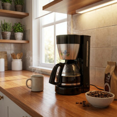 Cafetière filtre électrique 800W, 1,4 L soit 10-12 tasses, Machine à café, Système anti goutte, Porte-filtre pivotant