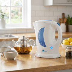 Chaleira elétrica sem fio, branca, capacidade de 1,7 litro, elemento de aquecimento de aço inoxidável