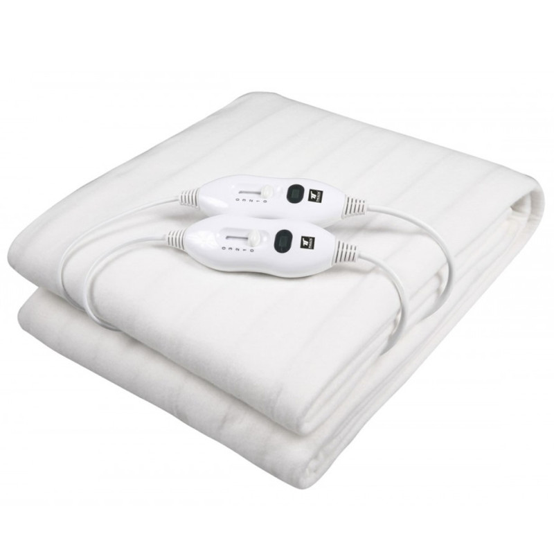 Couverture électrique double 160x140cm, Couverture Chauffante Rapide 2 x 60W, 2 températures et 2 commandes réglables