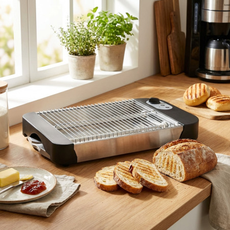 Tostadora de pan plana 600W 25x20cm, diseño práctico para tostar pan y bollos rápidamente