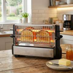 Torradeira clássica de 750 W com 4 fatias, design funcional, perfeita para famílias