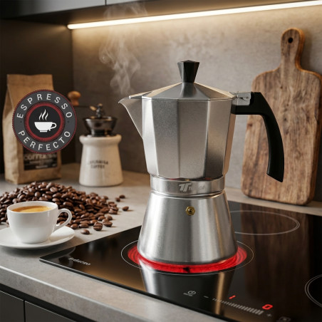 Cafetera Aluminio Aluminio | Cafetera Italiana 6 Tazas Inducción | Cafetera Espresso | Cafetera Apta para todo tipo de cocinas