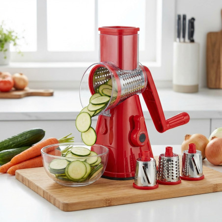 Mandolina da Cucina Manuale, Tagliaverdure Multifunzionale con 3 Lame a Tamburo