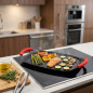 Plancha inducción revestimiento de piedra 47 cm, lisa y grill, compatible con todas las cocinas
