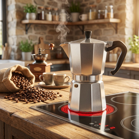 Cafetière classique Acier Inoxydable induction 12 tasses, Compatible Toutes Sources de Chaleur Sauf Induction