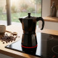 Cafeteira de alumínio preta | Cafeteira italiana de 9 xícaras para indução | Máquina de expresso | Adequada para todos os tipos 
