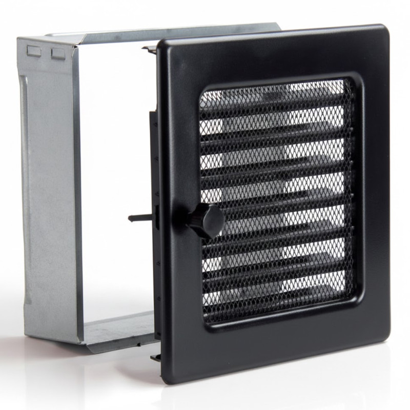 Grelha ajustável com pré-moldura 17x17cm Preta para Ar Condicionado e Ventilação Grelha ajustável com pré-moldura 17x17cm Preta para Ar Condicionado e Ventilação