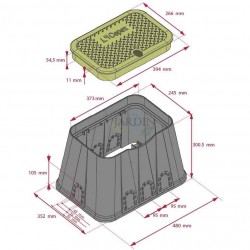 Caixa de válvulas para irrigação de jardim 480x350x310 mm | Caixa de válvulas retangular para válvulas solenoides ou irrigação e