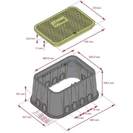 Arqueta rectangular Jumbo con tornillo 43x60x31 cm